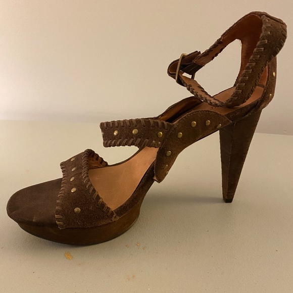 No 704b.Veronica Brown Suede Stacked Whipstitch Stilettos ~ 41 - Picture 8 of 11